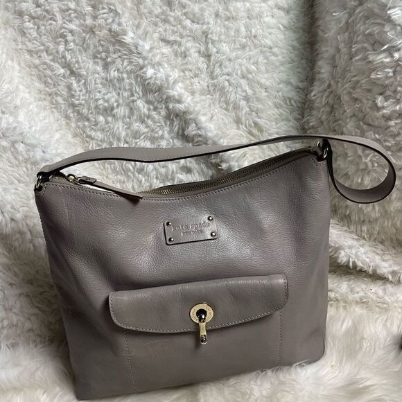 Kate Spade leather gray medium shoulder bag with gold tone hardwares. - Picture 1 of 12